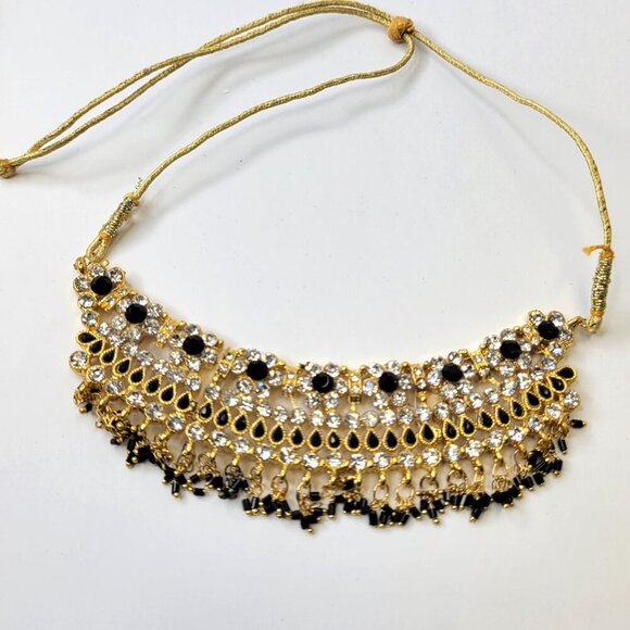 Black and Gold Choker Necklace Ethnic Indian Necklace - Picture 8 of 12